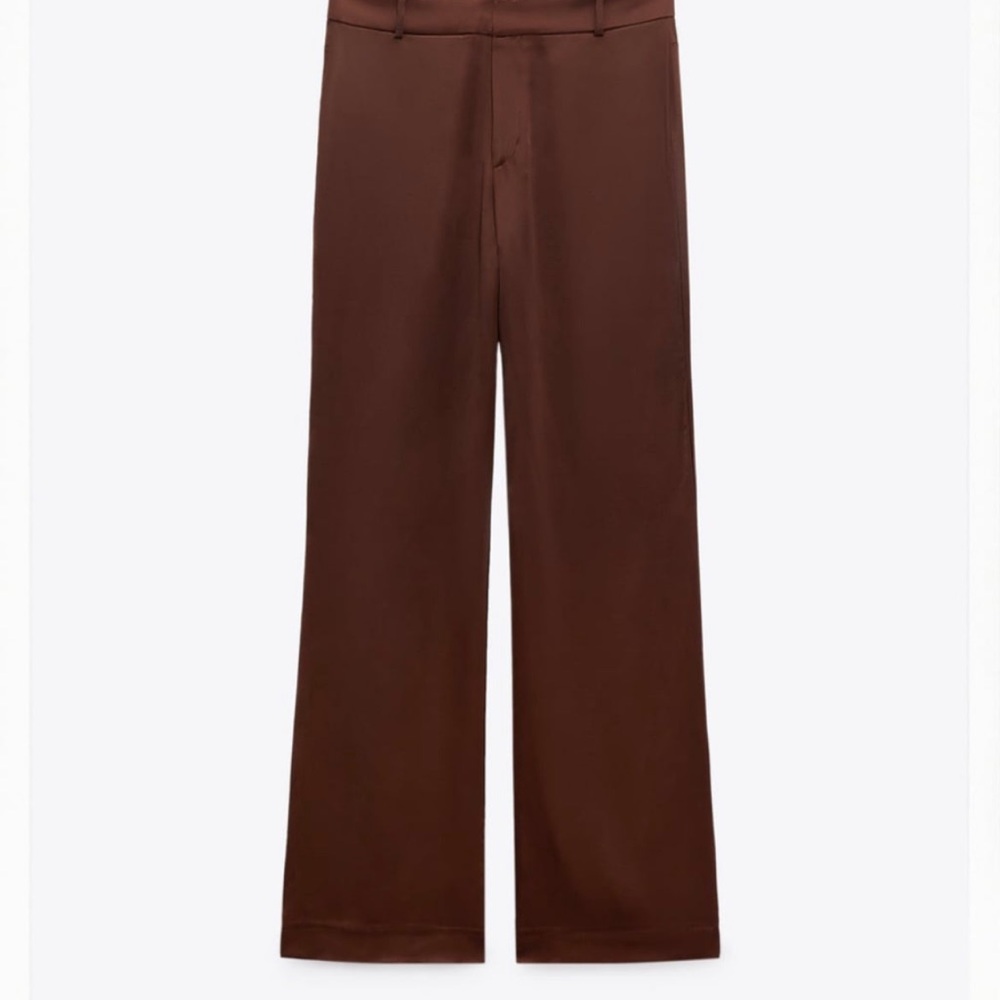 Zara Straight-Leg Satin Pants in Dark Brown